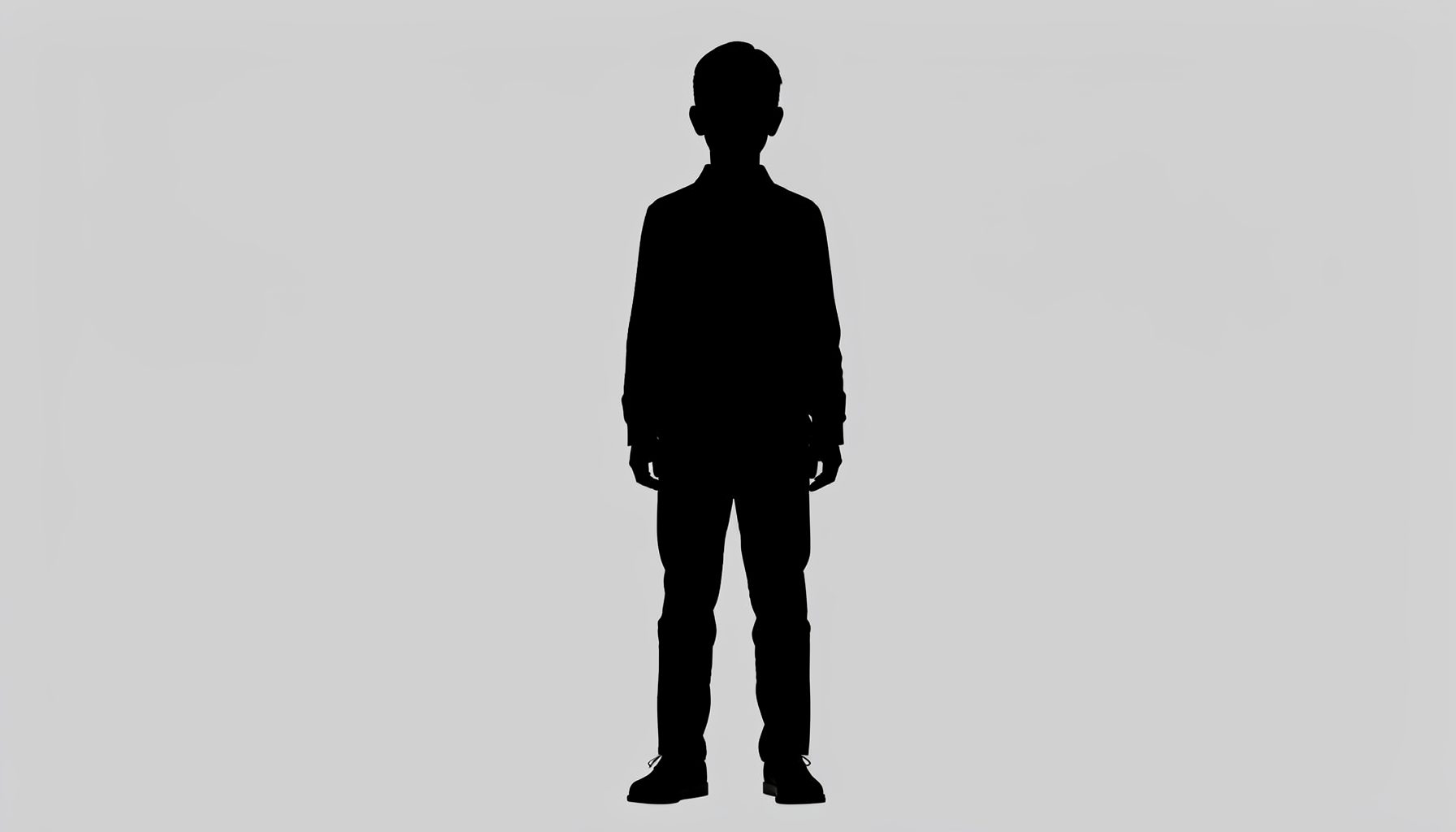 Full-length editorial-style image in monochrome, classic silhouette against a plain backdrop